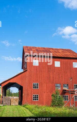 Old wooden barn for a peat factory Stock Photo