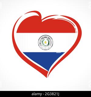 Love Paraguay, heart emblem national flag colored. Flag of Paraguayan with heart shape for Paraguay Independence Day isolated on white background. Vec Stock Vector