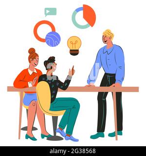 Cartoon of Business Team Meeting and Brainstorming Stock Vector Image ...
