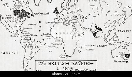 Map of the British Empire 19th Century. Areas controlled by Britain are ...