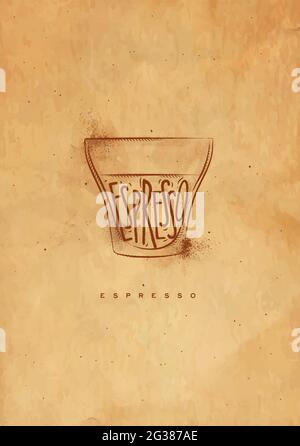 Espresso cup lettering espresso in vintage graphic style drawing with craft Stock Vector