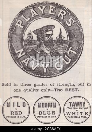 Vintage 1900 newspaper advert for Player's Navy Cut Cigarettes. Stock Photo