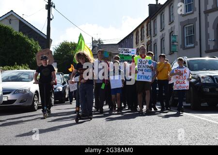 Young people protesting in the streets for climate change, Bantry. Co Cork. Ireland Stock Photo