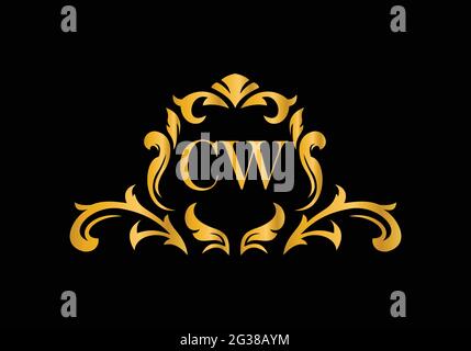 Luxury Alphabet letters CW. Golden Floral alphabet . Monogram initials perfectly for wedding invitations, greeting card, logo, and other design. Stock Vector