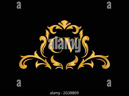 Luxury Alphabet letters CV. Golden Floral alphabet . Monogram initials perfectly for wedding invitations, greeting card, logo, and other design. Stock Vector
