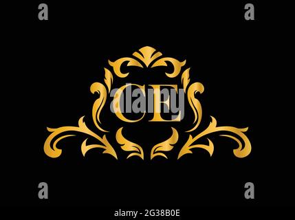 Luxury Alphabet letters CE. Golden Floral alphabet . Monogram initials perfectly for wedding invitations, greeting card, logo, and other design. Stock Vector
