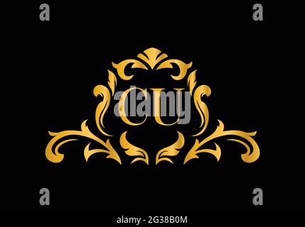 Luxury Alphabet letters CU. Golden Floral alphabet . Monogram initials perfectly for wedding invitations, greeting card, logo, and other design. Stock Vector