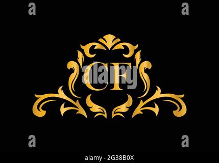 Luxury Alphabet letters CF. Golden Floral alphabet . Monogram initials perfectly for wedding invitations, greeting card, logo, and other design. Stock Vector