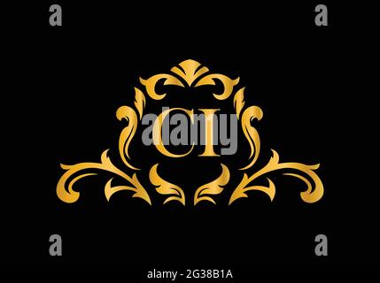 Luxury Alphabet letters CI. Golden Floral alphabet . Monogram initials perfectly for wedding invitations, greeting card, logo, and other design. Stock Vector