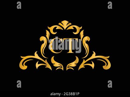 Luxury Alphabet letters CT. Golden Floral alphabet . Monogram initials perfectly for wedding invitations, greeting card, logo, and other design. Stock Vector