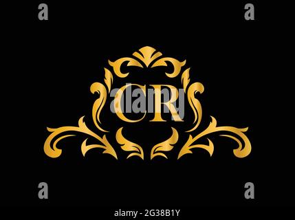 Luxury Alphabet letters CR. Golden Floral alphabet . Monogram initials perfectly for wedding invitations, greeting card, logo, and other design. Stock Vector