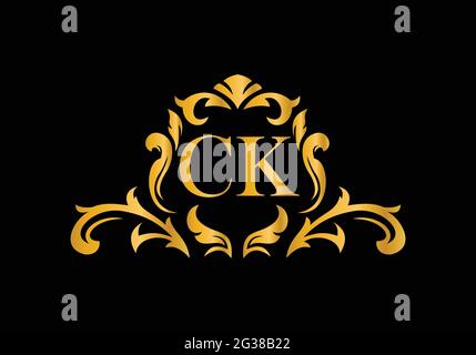 Luxury Alphabet letters CK. Golden Floral alphabet . Monogram initials perfectly for wedding invitations, greeting card, logo, and other design. Stock Vector
