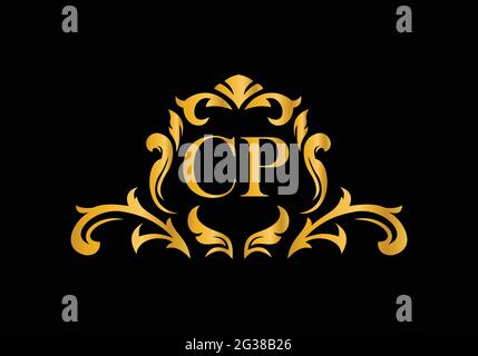 Luxury Alphabet letters CP. Golden Floral alphabet . Monogram initials perfectly for wedding invitations, greeting card, logo, and other design. Stock Vector