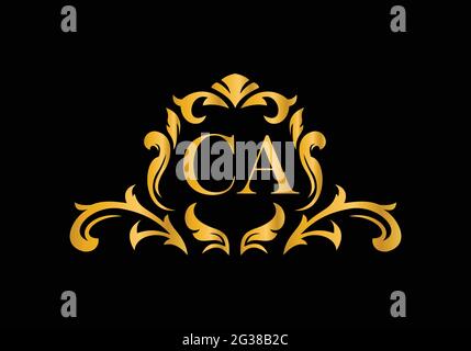 Luxury Alphabet letters CA. Golden Floral alphabet . Monogram initials perfectly for wedding invitations, greeting card, logo, and other design. Stock Vector