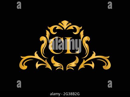 Luxury Alphabet letters CL. Golden Floral alphabet . Monogram initials perfectly for wedding invitations, greeting card, logo, and other design. Stock Vector