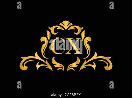 Luxury Alphabet letters CX. Golden Floral alphabet . Monogram initials perfectly for wedding invitations, greeting card, logo, and other design. Stock Vector
