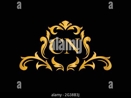 Luxury Alphabet letters CN. Golden Floral alphabet . Monogram initials perfectly for wedding invitations, greeting card, logo, and other design. Stock Vector