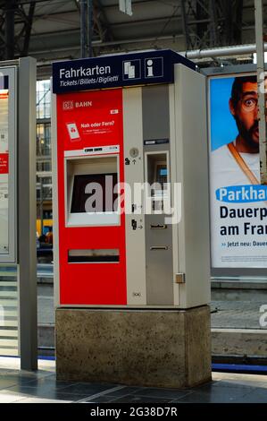 FRANKFURT, GERMANY - Jun 10, 2021: Deutsche Bahn AG ticket vending machine. Mainly for long-distance and regional transport. Not for underground train Stock Photo