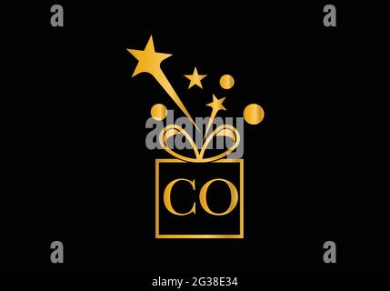 Gift Box, gift shop letter alphabet C O logo icon in gold or golden color for Luxury brand design for company and business Stock Vector