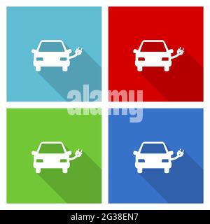 Electric car, power vector illustration, set of simple editable icons in 4 color options Stock Vector