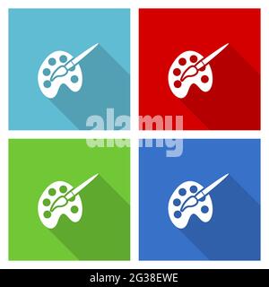 Paint brush, palette, art vector illustration, set of simple editable icons in 4 color options Stock Vector
