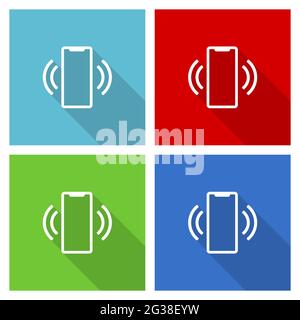 Mobile phone, smartphone vector illustration, set of simple editable icons in 4 color options Stock Vector
