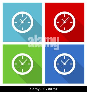 Time, clock, watch vector illustration, set of simple editable icons in 4 color options Stock Vector