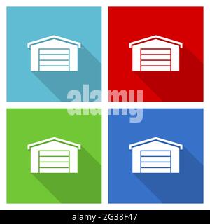 Garage building vector illustration, set of simple editable icons in 4 color options Stock Vector