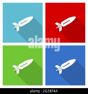 Missile, rocket, weapon, war vector illustration, set of simple editable icons in 4 color options Stock Vector