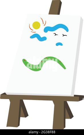 Art Canvas and Easel Vector Isolated on White Background. Children Book Illustration Graphics. Tools used by Artist Vector Graphics. Stock Vector
