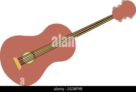 Brown Acoustic Guitar Vector Isolated on White Background. Children Book Illustration Graphics. Musical Instruments for Rockstars Vector Graphics. Stock Vector