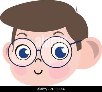 Cute Boy Child Face. Smart and Adorable Boy Child with Spectacles. Cute Face with Innocent Expressions looking Happy. Smiling Face. Happy Face. Stock Vector