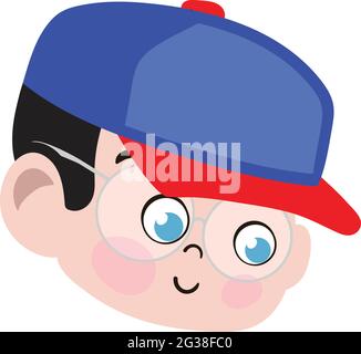 Cute Boy Child Face. Smart and Adorable Boy Child with Blue Trucker Hat. Cute Face with Innocent Expressions looking Happy. Smiling Face. Happy Face. Stock Vector