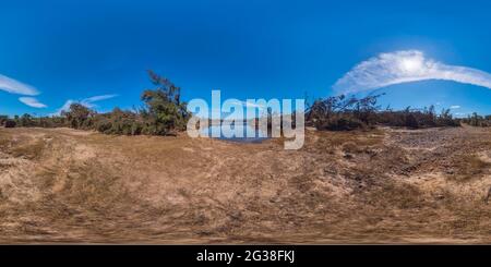 360 degree panoramic view of Spherical panoramic photograph of fallen trees after severe flooding in Yarramundi Reserve in the Hawkesbury region of New South Wales in Australia