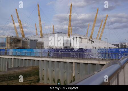 London, UK: the dome of the O2 Arena in the Greenwich Peninsula Stock Photo