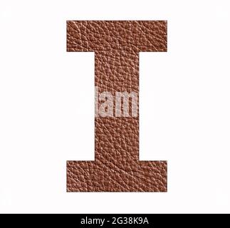 Alphabet letter I - Brown leather texture background Stock Photo