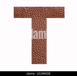 Alphabet letter T - Brown leather texture background Stock Photo