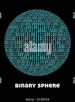 Binary sphere. Ball textured with ones and zeros on black background. Vector graphics Stock Vector