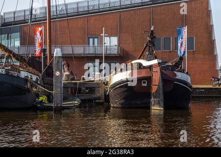 Amsterdam, Netherlands - 12 March 2016: Ships moored in the center of Amsterdam, Oosterdock. Stock Photo