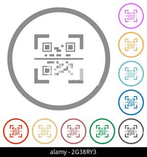 QR code scanning flat color icons in round outlines on white background Stock Vector