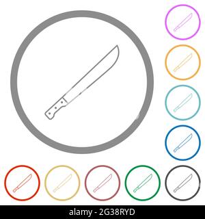 Machete flat color icons in round outlines on white background Stock Vector