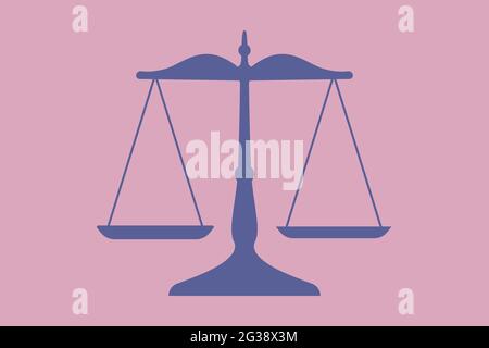 Balanced scale illustation. Pans and arm on a equal level. Weighting empty scale graphic element. Color print design, icon. Vector Stock Vector