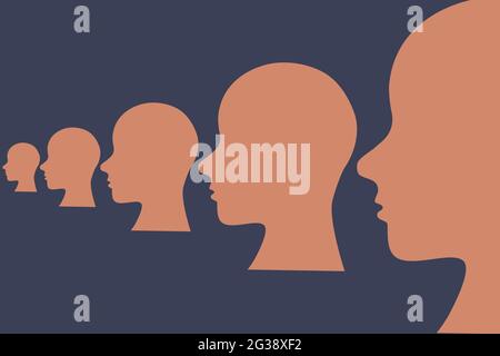 Cloning, genetic engineering concept illustration. Infinity illustration amount of the same person. For prints, thumbnails. Vector. Stock Vector