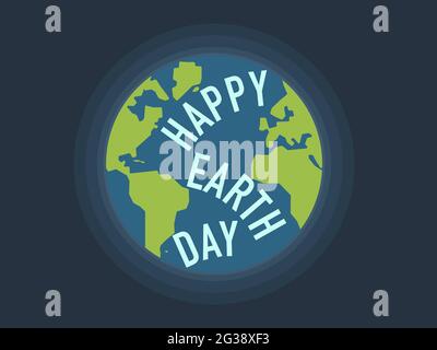 Happy earth day illustration. "Happy Earth Day" text writen on a the earth globe in outer space. Vector. Stock Vector