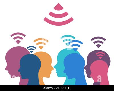 The negative influence of wi-fi waves on our brain.Everyone is connected to the internet. Vector. Stock Vector