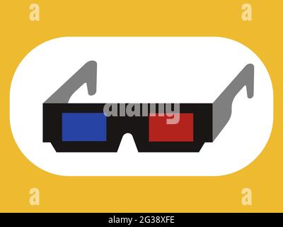 3D Glasses poster illustration. Colorful illustration flat design. Yellow, red, blue colors. Vector. Stock Vector