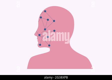 Facial emotion recognition task. Artificial intelligence. Identifying human emotion illustration. Vector. Stock Vector