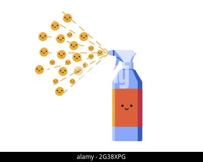 illustration. Positive vibes creative flat design. Spray from which smiles come out. Positive effect after cleaning. Vector. Stock Vector