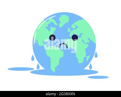 High temperatures clip art, global warming and climate change illustration. Sad Earth character, illustration isolated on a white background. Stock Vector