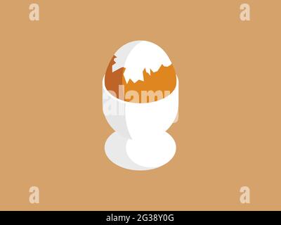 Boiled egg in a eggcup. Simple Flat design illustration. Hard-boiled chiken egg. Healthy food. Vector Stock Vector